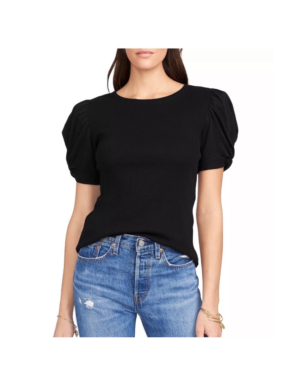 1. State Black Puff-Sleeve Short Sleeve Top